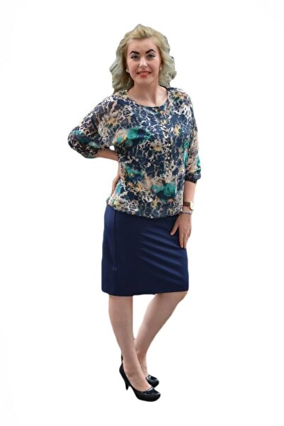 OEM Rochie rafinata, bleumarin-crem-turcoaz lejera
