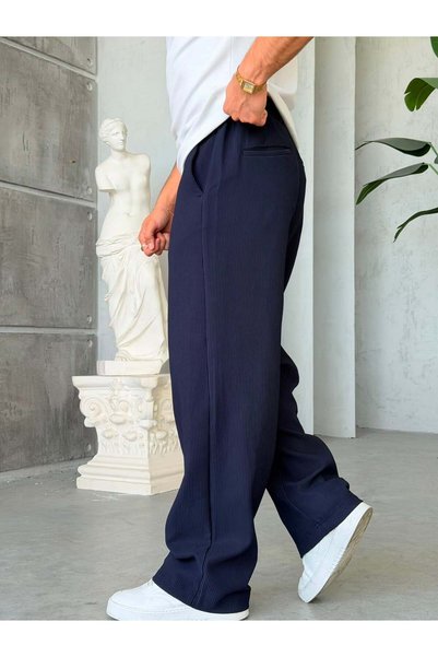 FO4RBS Ottoman Fabric Baggy Pants - Dark Blue