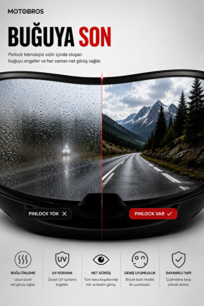 Motobros Motosiklet Kask Buğu Önleyici Pinlock Kask Vizörü Buğu Önleyici Lens Net Görüş Sağlayan Anti Fog Film
