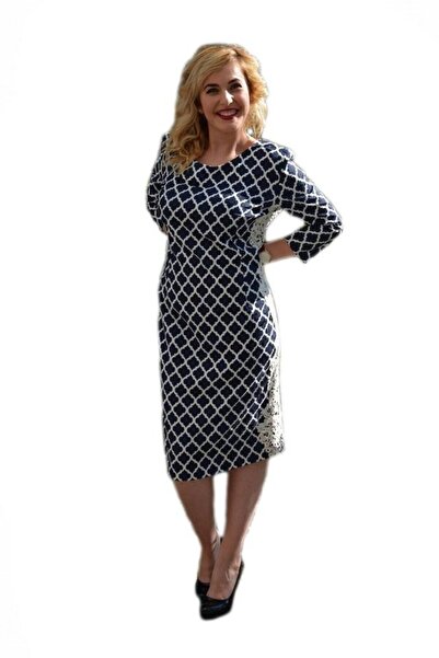 OEM Rochie feminina, bleumarin-alb si inserti de dantela
