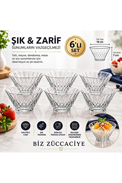 BİZ ZÜCCACİYE 6'LI Cam Kase Çerezlik & Dondurma Tabağı