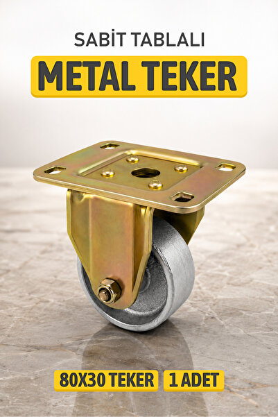 Badem10 80x30 mm Sabit Tablalı Metal Yük Tekeri 115 mm Ağır Yük Taşıma Tekeri...