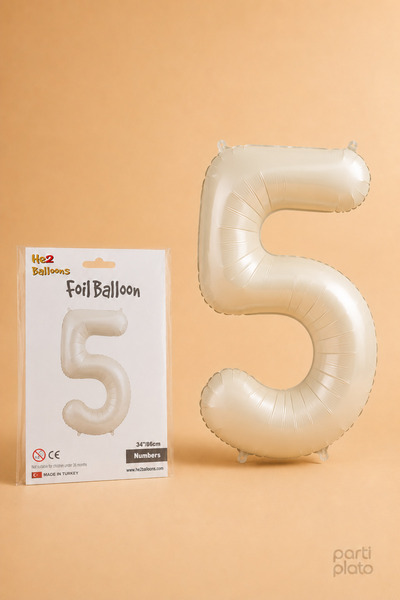 He2 Balloons بالون كريمي فويلو رقم 5 مقاس 86 سم، بالون لون كريمي متوافق مع ال...