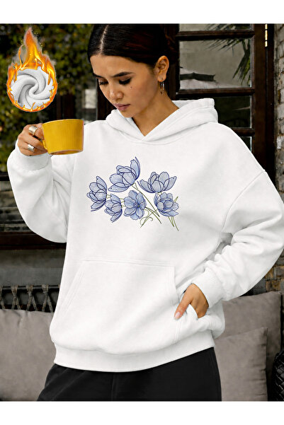 mercoledi Unisex Floral Heart Printed Hooded Kangaroo Pocket Comfortable Fit ...