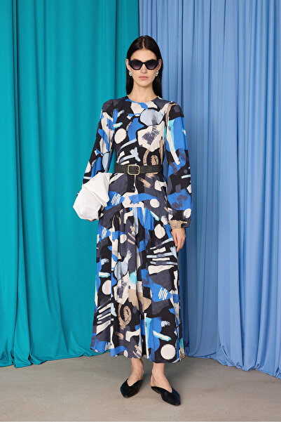 Touché Privé Abstract Patterned Belted Dress
