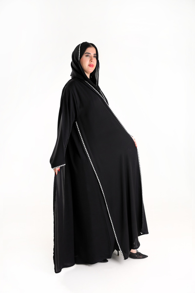 YOU ABAYA عباية نهال قماش انترنت نص كلوش | اسود