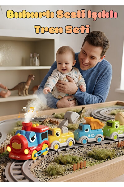 Boratila Toys Işıklı 12 Parça Raylı 4 Vagonlu Mıknatıslı Işıklı Buharlı Sesli...