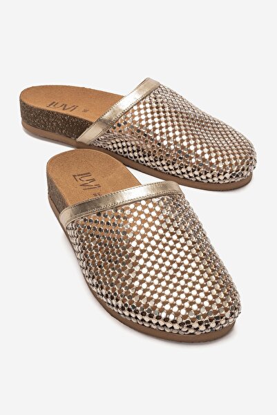 LuviShoes Γυναικείες παντόφλες MONTERA Gold Stone