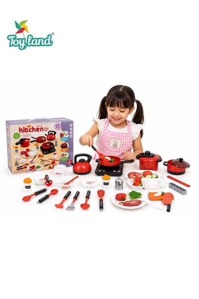 TOY LAND Kids Home Kitchen Play Set with Cooking Accessories, Pretend Play To...