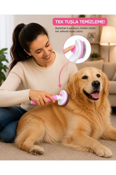 TemizlikMağazam One-Key Easy Cleaning Press-Type Cat Dog Comb Hair Collector ...