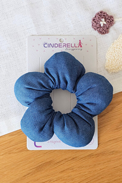 Cinderella Scrunchie elastic albastru marin cu margarete 10 cm - Elastic de p...