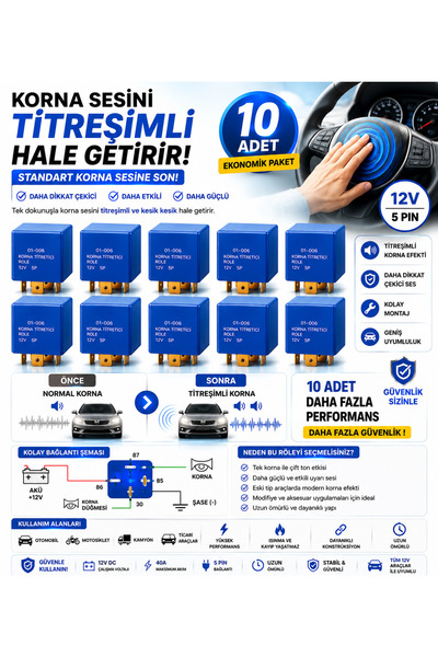 DuoLight 10 Adet 12V 5 Pin Titreyen Korna Rölesi Kesici Röle Evrensel Oto Kor...
