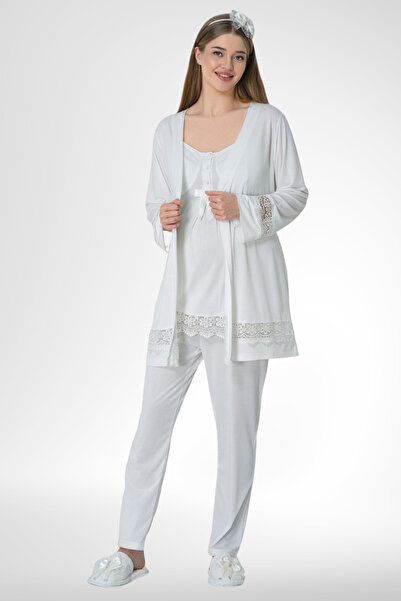 Mecit Pijama Mecit 6405 ecru robe maternity pajama set
