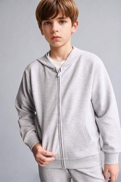 DeFacto Back to School Hooded Zippered Kangaroo Pocket Sweat Cardigan Boys H2...