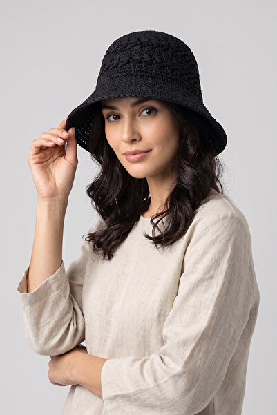 Mollycrush Women's Black Natural Straw Bucket Hat |   Bucket Model Suitable f...