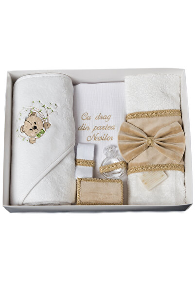 Generic Brand Trusou botez Happy Bears pentru baieti, 7 piese, “Ursulet cu pa...