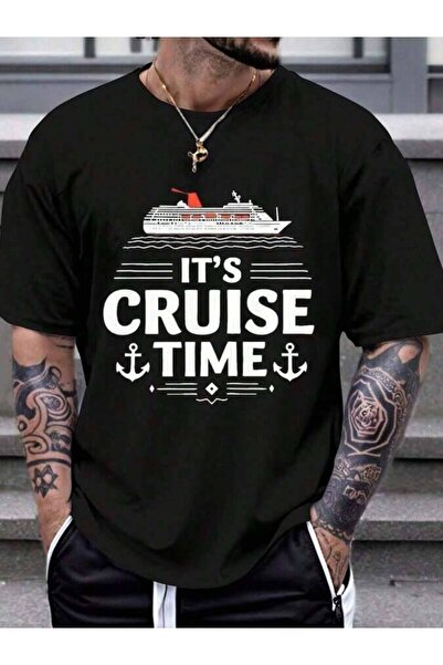 4CR 1psc Men's "It's Cruise Time" Graphic Short-Sleeve T-Shirt, White, Casual...