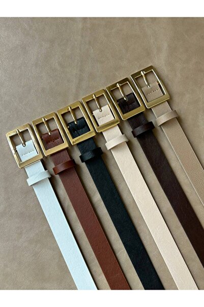 LİA KEMER 6-Piece Square Gold Buckle Belt Waist Belt Jacket Belt Dress Belt T...