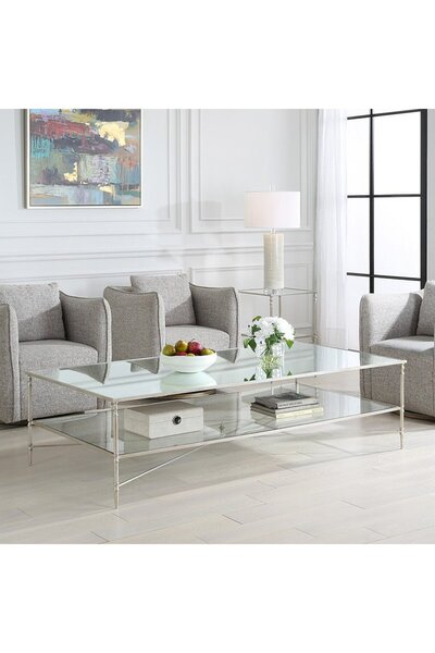 UTTERMOST Henzler 181 W x 48 H x 91 D Silver Rectangle Coffee Table with Mirr...