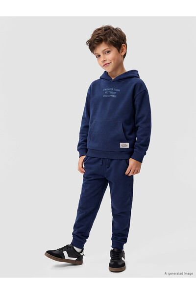 LC Waikiki Navy Blue Text Printed Boys' Suit