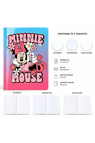 Ingift Caiet A4 Personalizat Minnie Mouse Floral – 60 Foi, Matematica