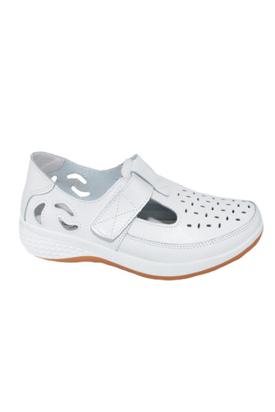 OEM Pantofi din piele cu perforatii si talpa comoda,nuanta de alb