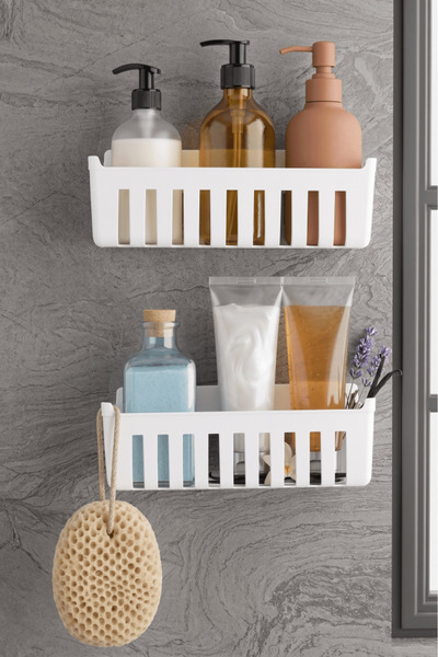 Geseus Primanova Deby 2-Piece Adhesive Bathroom Shelf - White