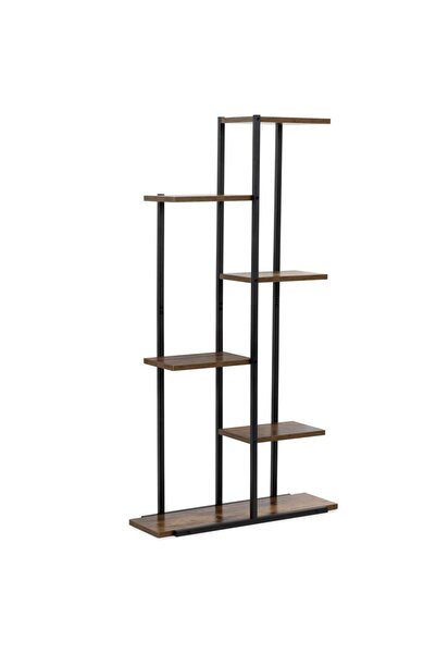 RADIONAT , Etajera cu 6 rafturi din metal si MDF, 60x20x113 cm, negru si maro