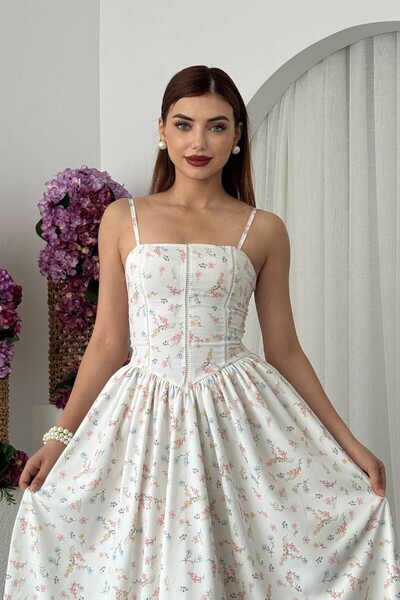 Nils Kids Butik Askılı Çiçek Desenli Midi Elbise