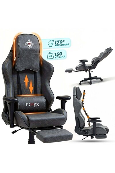 Timebox Scaun de gaming clasic din piele, ergonomic, spătar reglabil, Clasa 4...