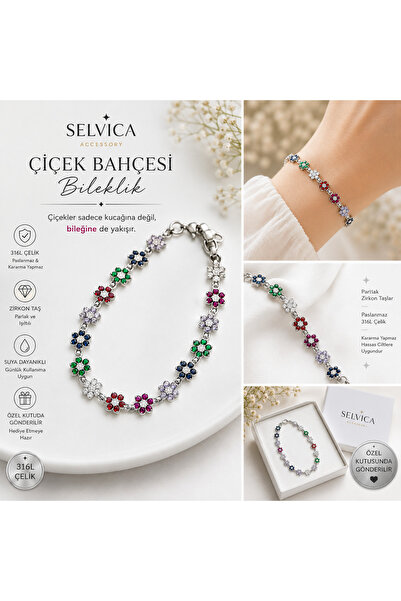 Selvica 316L Steel Colorful Flower Bracelet Zircon Stone Women's Bracelet