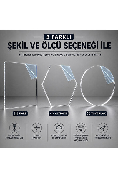 woodenreal Şeffaf Pleksi Levha 2 mm Lazer Kesim | Akrilik (Plexi) Levha | Far...