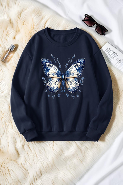 uyguntarz Unisex Patterned Butterfly Printed Crew Neck Sweatshirt