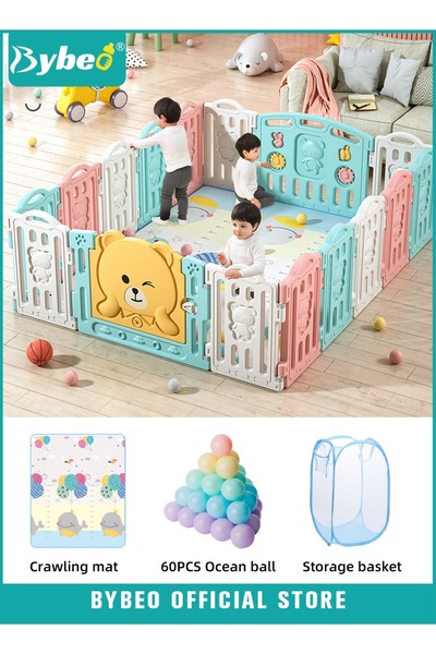 BYBEO Baby Playpen, Foldable Babies Playards for Toddlers with Gate and Game ...