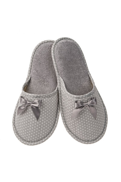 Slipper Γυναικεία πετσετένια πυτζάμα/ρόμπα γκρι με αστέρια, βαμβακερή, ελληνική.