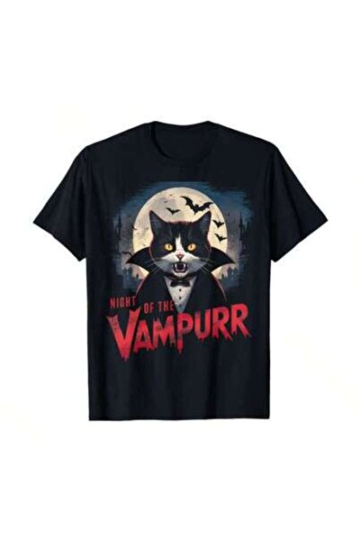 KYMC07 Everyday Tee, Night Of The Vampurr Funny Cat Halloween T-Shirt Men Wom...