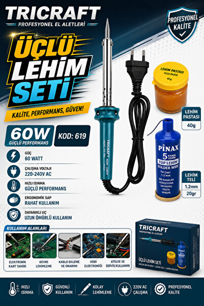 Tricraft Kalem Havya Seti (Lehim Pastası+Lehim Teli+Havya) 60 W Kod :619