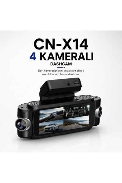 Cenova CN-X14 4K Araç Kamerası | 4 Kanallı Kayıt | Wi-Fi ve GPS Destekli | Do...