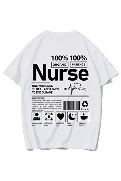 BRZ COLLECTION Unisex Oversize Nurse T-shirt (BEYAZ)