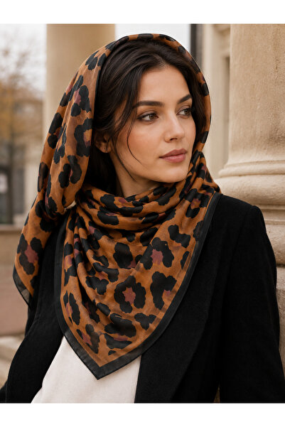 Luminos Butik Eșarfă de damă din bumbac cu imprimeu leopard maro FLR6018