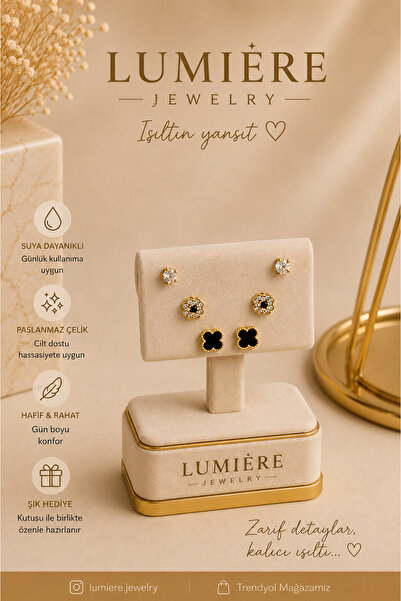 LUMİERE JEWELRY MODERN FIGÜRLÜ ÜÇLÜ KÜPE SETI