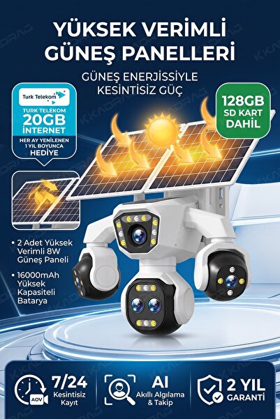 Kadraj 5 Kameralı 4G/E-SIM Destekli 18X Zoom Solar Panelli Profesyonel Dış Me...