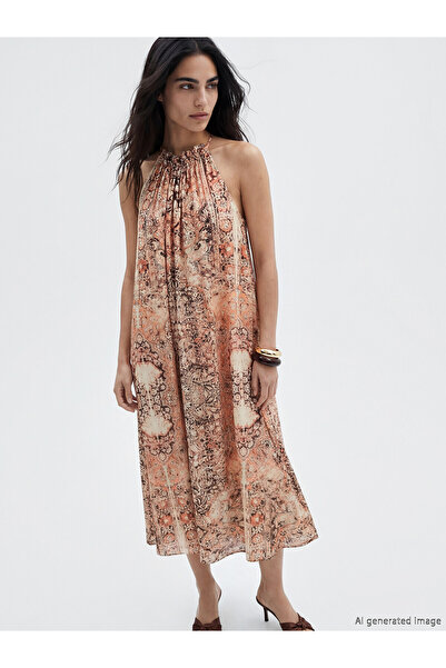 LC Waikiki Original Halter Neck Patterned Gathered Dress