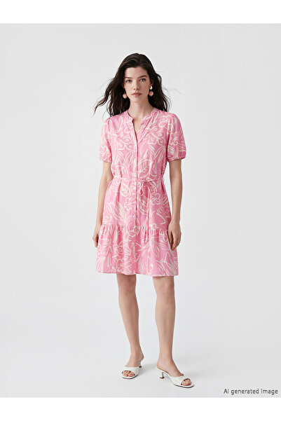 LC Waikiki Original Dress with a Cut-Out Neckline and a Belt at the Waist