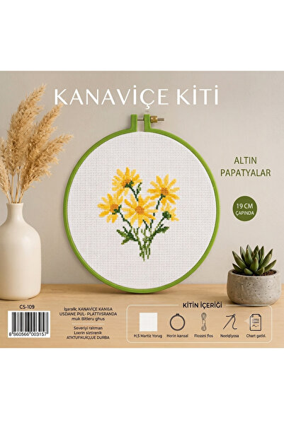 TUVA Altın Papatyalar Etamin Kaneviçe Seti 19 CM Kanaviçe Kiti