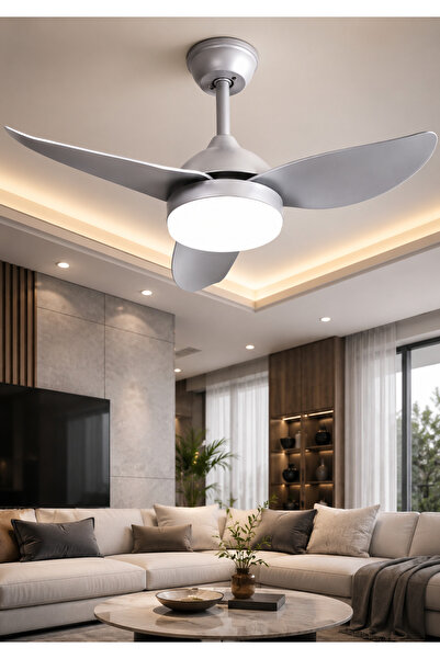Generic Brand مروحة النجف تصميم مودرن رمادي بإضاءة LED ذكية وريموت تحكم - 3 أ...