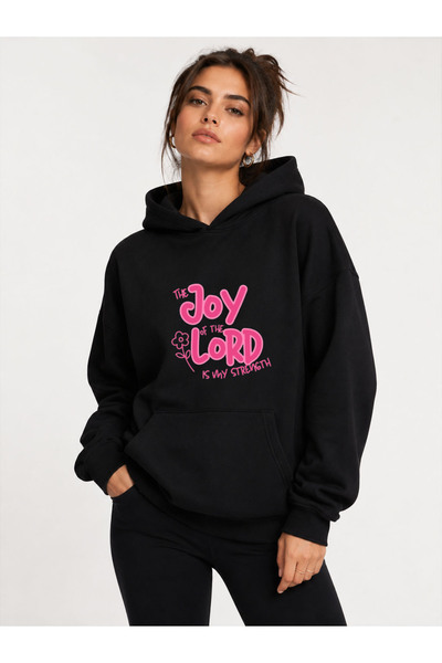 herkesemoda Joy Lord Printed Hooded 2 Thread Raster Sweatshirt