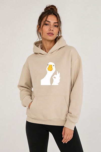 herkesemoda Duck Printed Hooded 2 Thread Threaded Sweatshirt