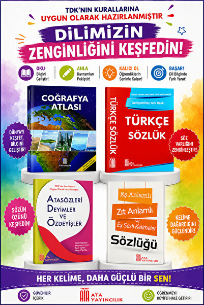 Ata Yayıncılık Ata Coğrafya Atlası-Türkçe Sözlük-Atasözleri, Deyimler - Eş An...