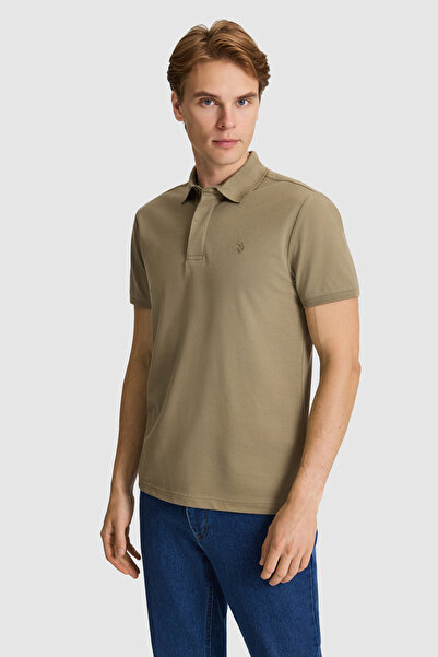 U.S. Polo Assn. Men's Khaki Slim Fit Polo Collar Basic T-Shirt 50327003-Vr027